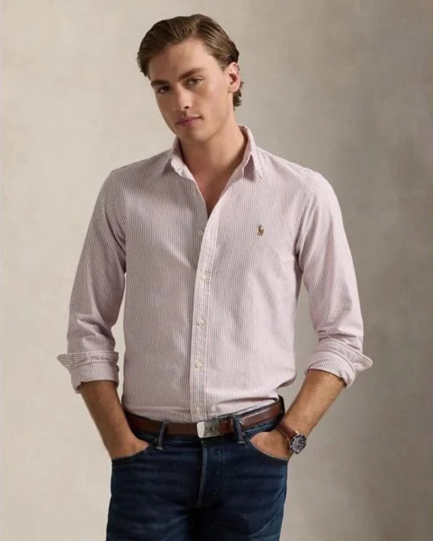 Camisa Oxford Ralph Lauren Listada Vino
