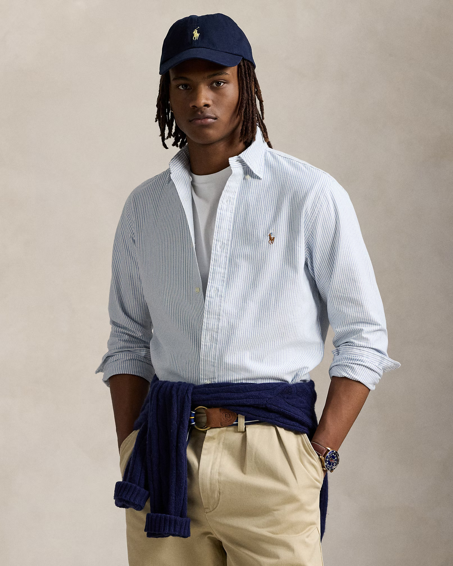 Camisa Oxford Ralph Lauren Listada Celeste