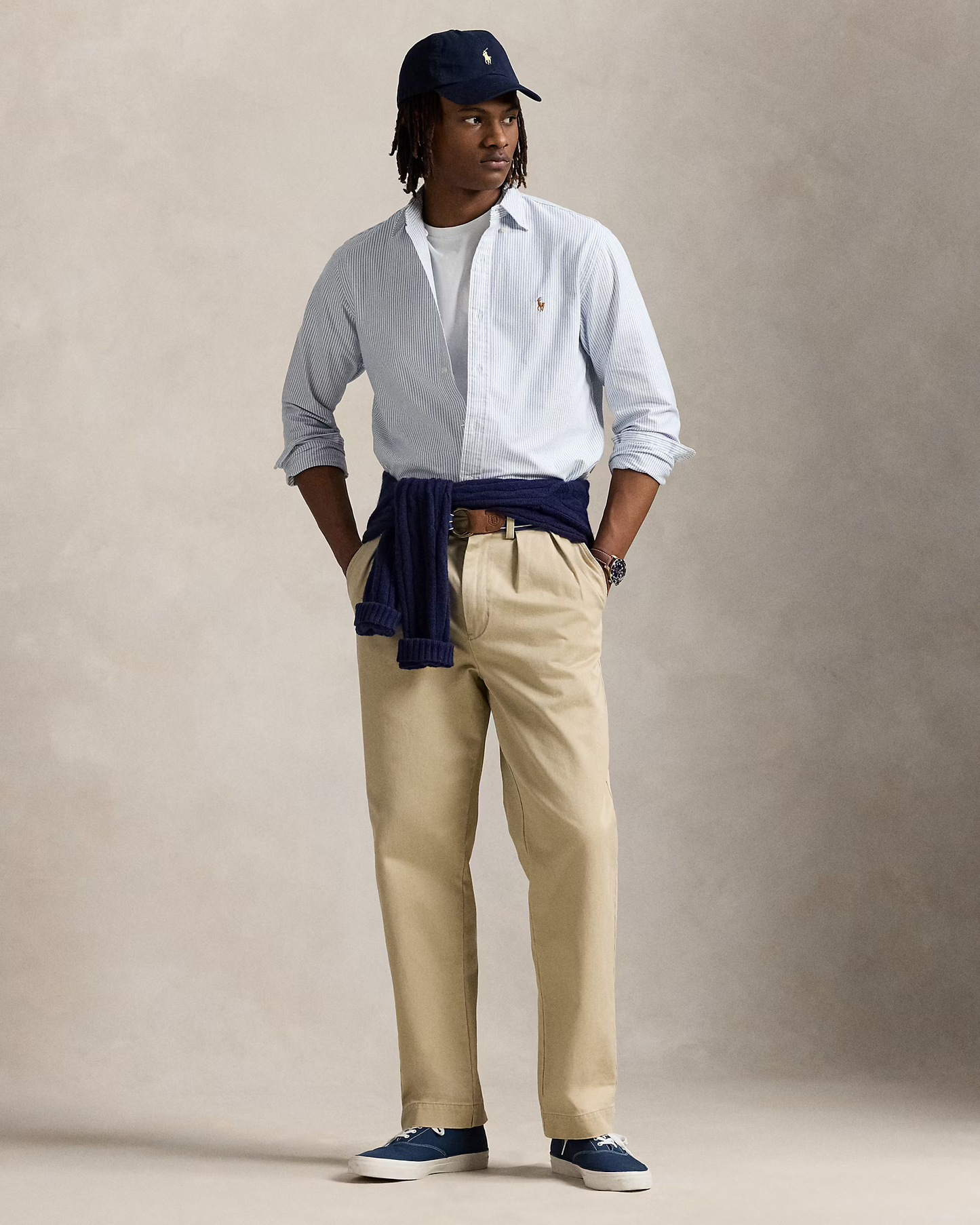 Camisa Oxford Ralph Lauren Listada Celeste