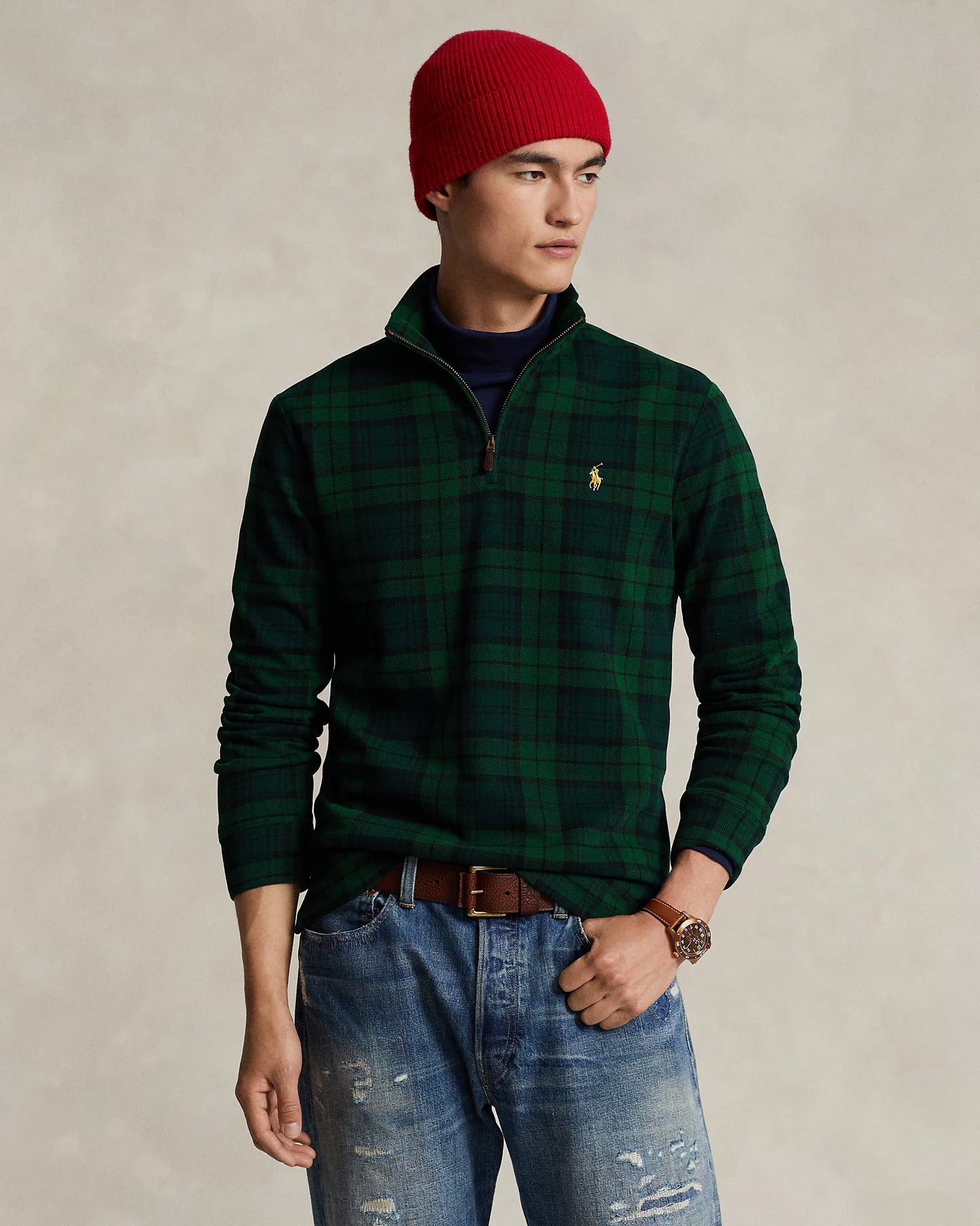 Sweater 1/4 Ralph Lauren Verde Cuadros