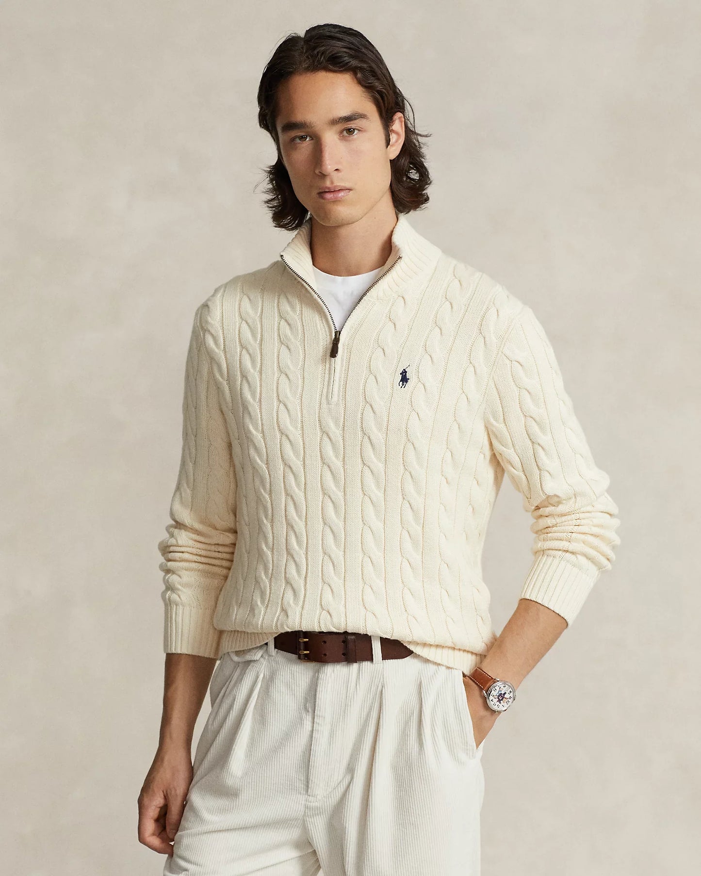 Sweater Ralph Lauren Trenzado 1/4 Zip Blanco
