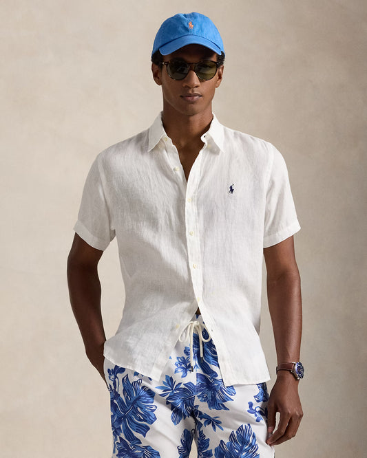 Camisa Ralph Lauren Lino Blanca Manga Corta