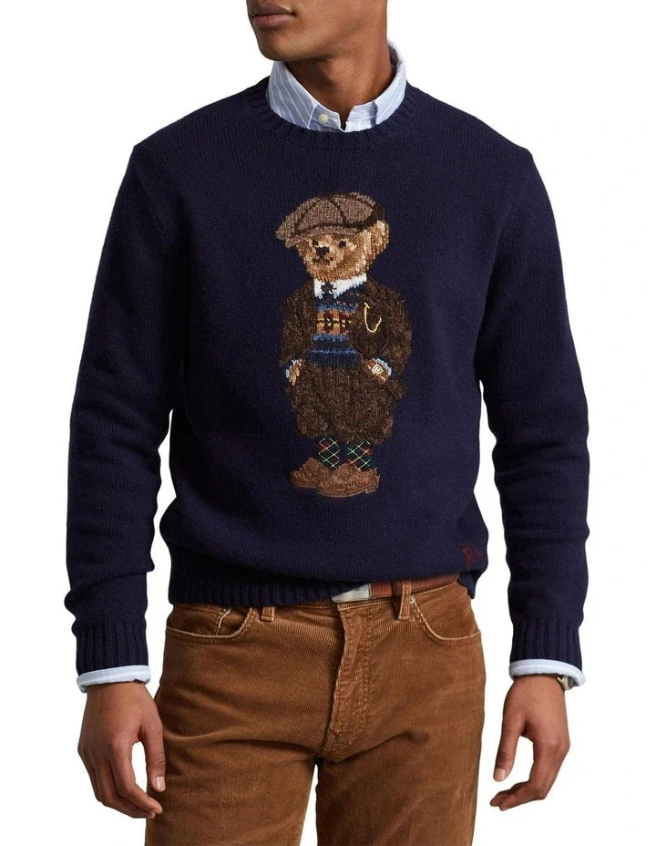 Wool Heritage Bear Knitted Sweater Navy