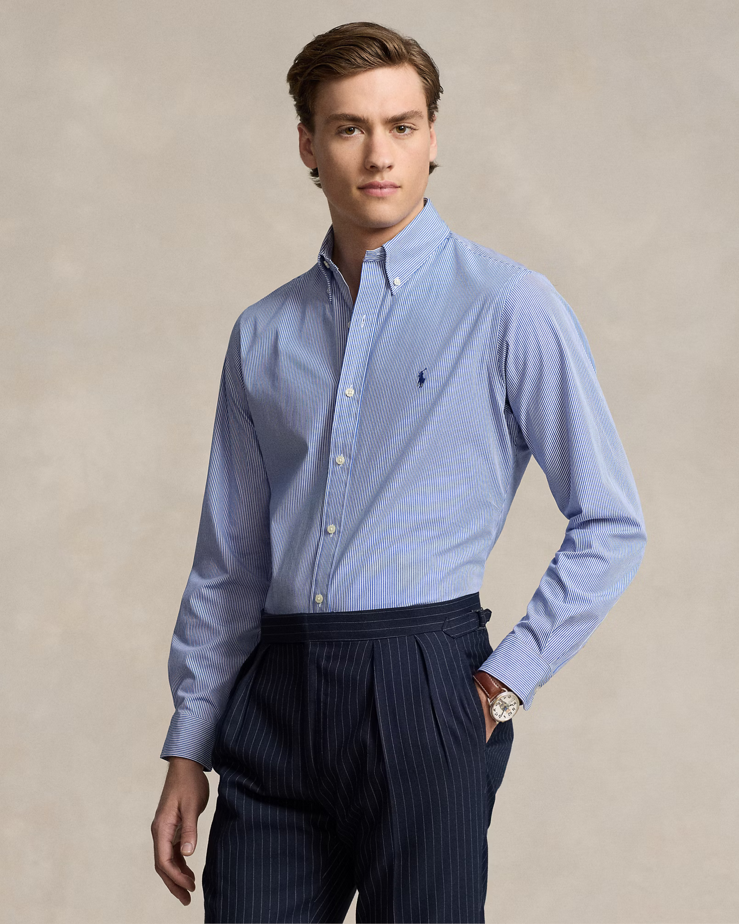 Camisa Ralph Lauren Listada Delgada Azul