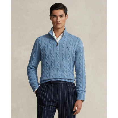 Sweater Ralph Lauren Trenzado 1/4 Zip Celeste Jaspeado