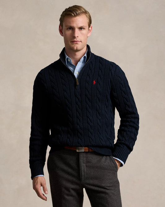 Sweater Ralph Lauren Trenzado 1/4 Zip Azul Marino [A PEDIDO]