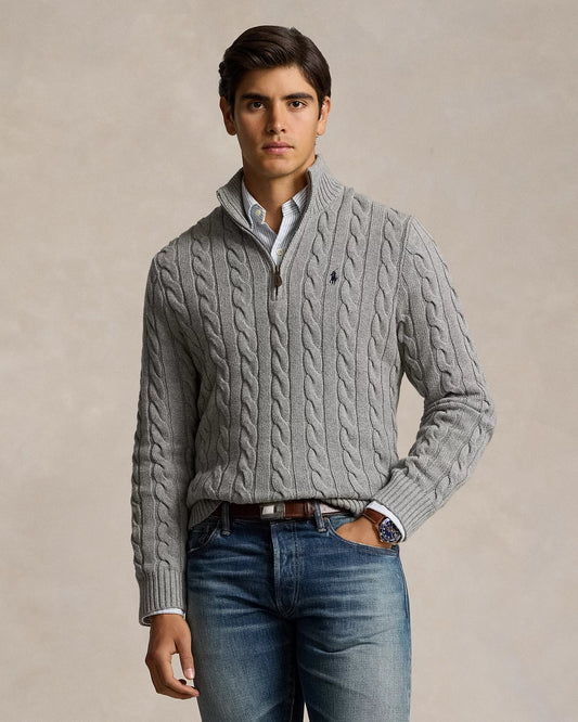 Sweater Ralph Lauren Trenzado 1/4 Zip Gris [A PEDIDO]