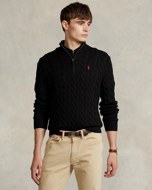 Sweater Ralph Lauren Trenzado 1/4 Zip Negro [A PEDIDO]