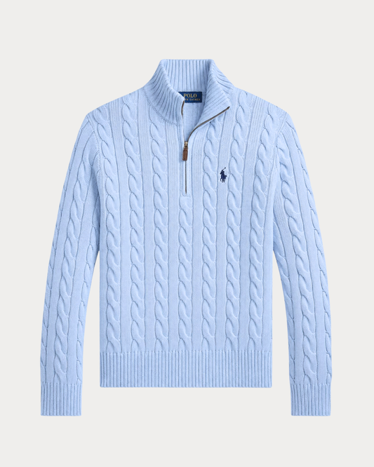Sweater Ralph Lauren Trenzado 1/4 Zip Celeste Bajo